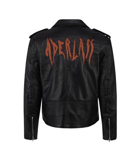 Aderlass Mens Biker Jacket Leather Embroidery Schwarz