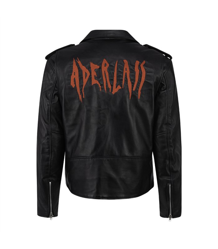Aderlass Mens Biker Jacket Leather Embroidery Schwarz