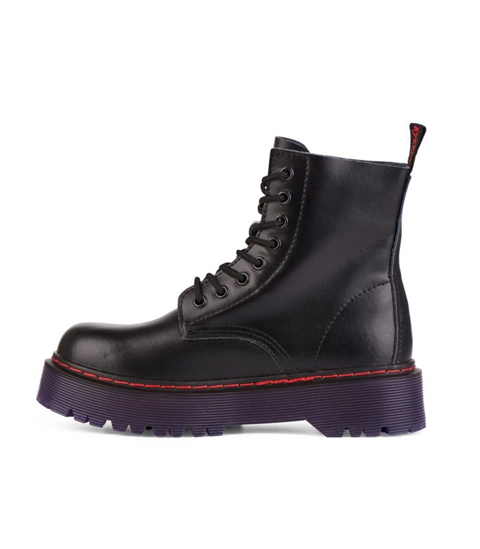 8-Eye Boots Plateau Leather Black-Purple | Aderlass