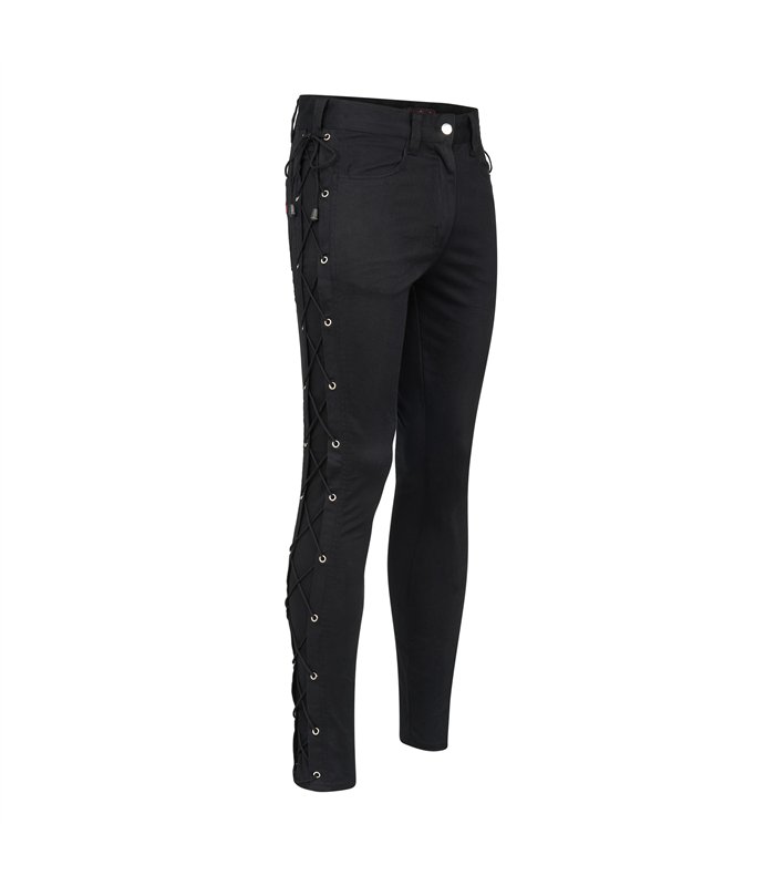 Skinny Pants Laced Up Denim Schwarz | Aderlass