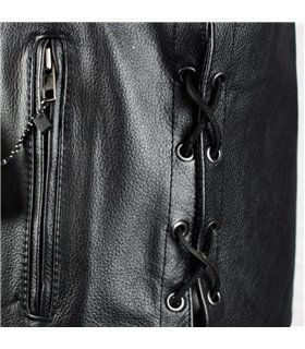 Biker Vest Leather Laced-Up Schwarz | Aderlass