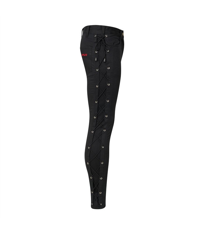 Skinny Pants Laced Up Denim Schwarz | Aderlass