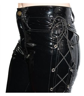 Lovesect Skinny Pants Laced Up Shiny PVC Schwarz