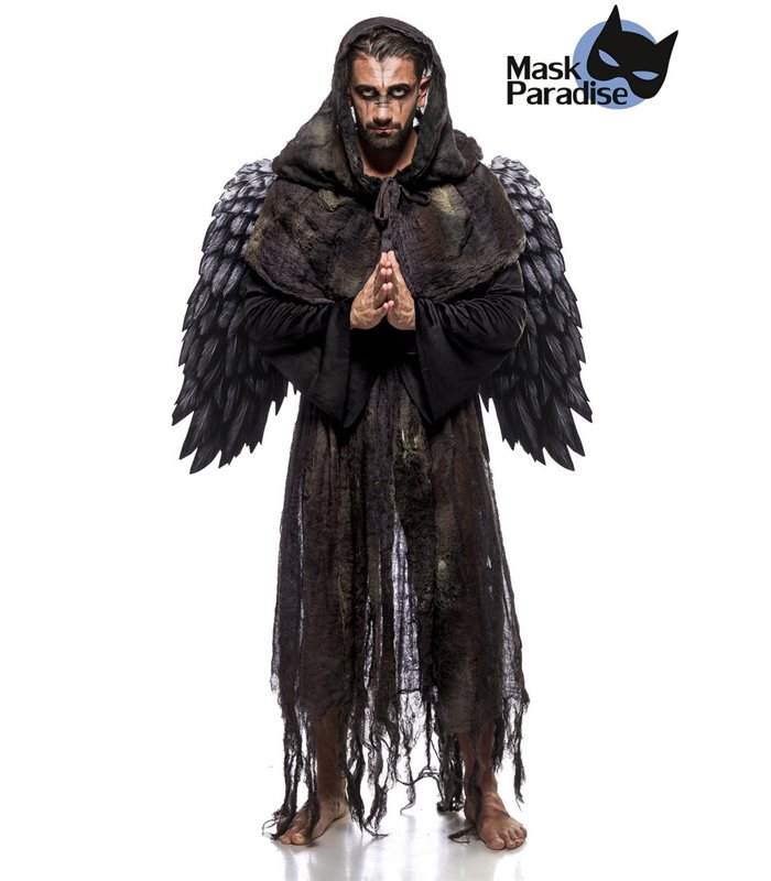 Kostümset Angel of Death (Mann) mit Flügeln aus Formdraht Motto grau