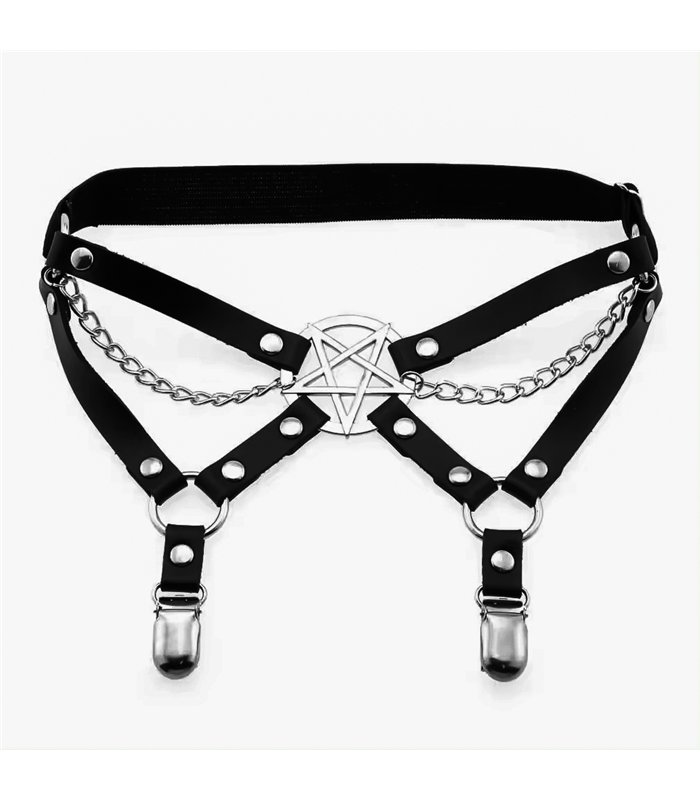 Suspender Belt Chain Pentagram Schwarz | Lovesect