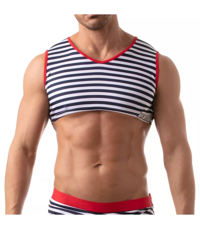 Ärmelloses Crop Top mit maritimem Camouflage-Print & V-Ausschnitt | TOF