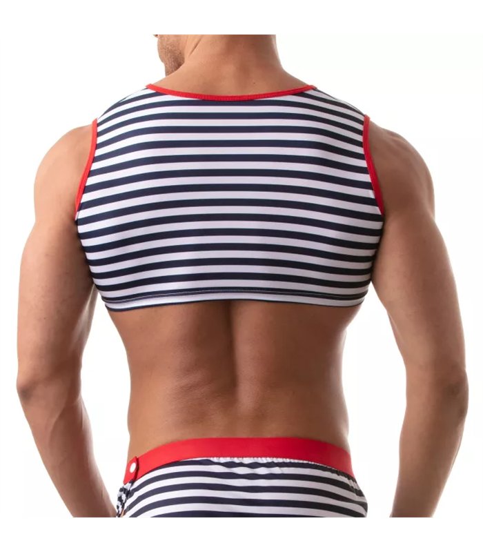 Ärmelloses Crop Top mit maritimem Camouflage-Print & V-Ausschnitt | TOF