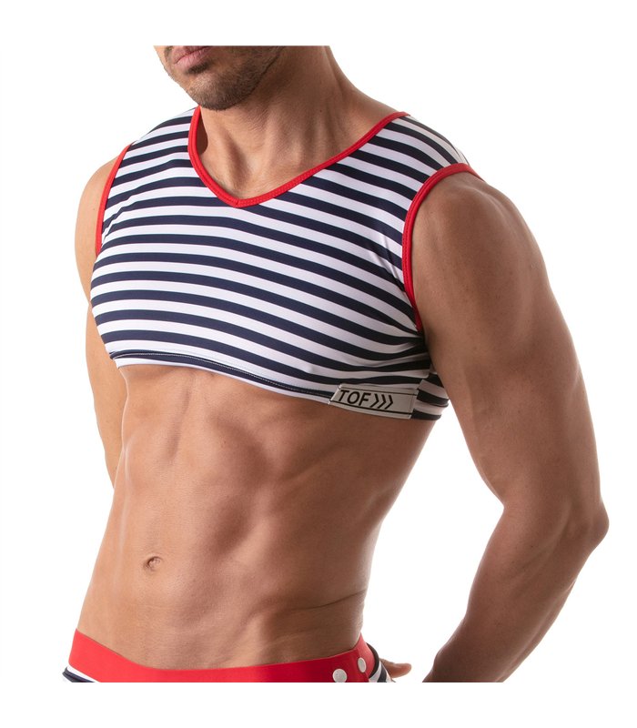 Ärmelloses Crop Top mit maritimem Camouflage-Print & V-Ausschnitt | TOF