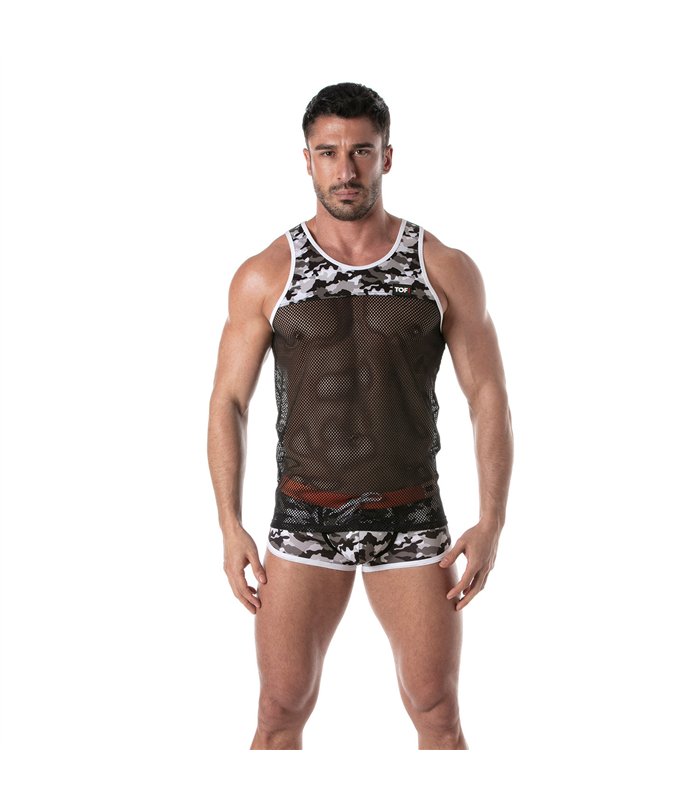 Tank Top Herren Mesh mit grauem Camouflage-Design - Sportlich & Stylisch | TOF