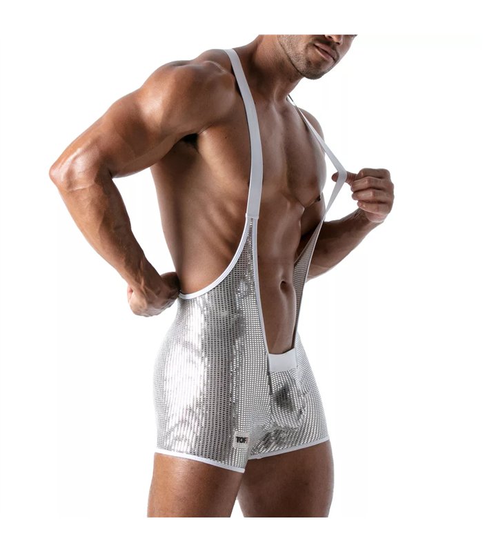 Body Singlet mit Glitzerstoff, elastischen Trägern & Taschen | TOF