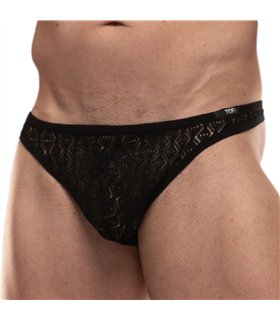 String aus elastischer Spitze mit ungefüttertem Frontbereich, Schwarz | TOF Paris