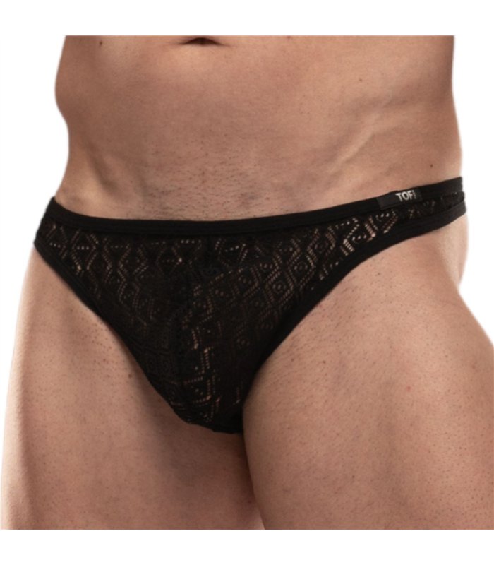 String aus elastischer Spitze mit ungefüttertem Frontbereich, Schwarz | TOF Paris