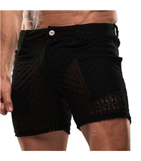 Shorts Mid-Thigh – Slim Fit, Stretch-Spitze, Tiefe Taschen, Schwarz | TOF Paris