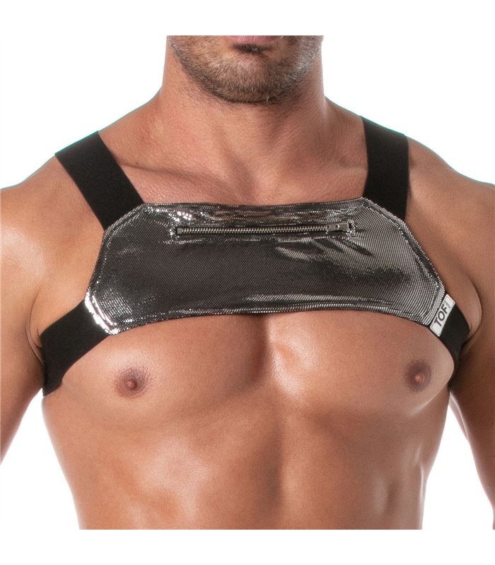Harness mit Reißverschlusstasche – silber, leicht & glänzend | TOF Paris