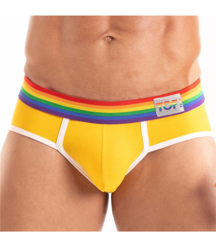 Herren Slips Pride – Komfortabler, bunter Low-Rise mit Regenbogenbund, Gelb | TOF Paris