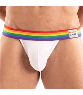 Jockstrap Herren Pride Weiß – Bunter Bund, Perfekter Sitz | TOF Paris