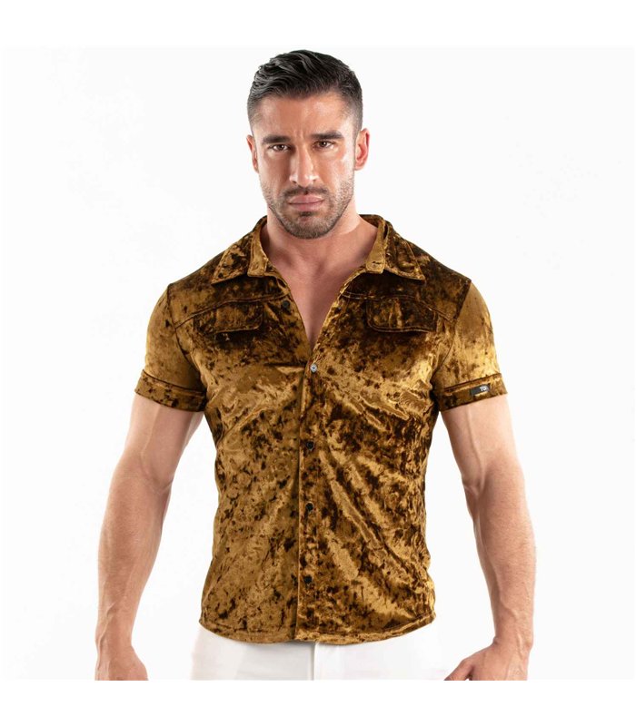 Samtene Herrenbluse Gold – Slim Fit mit elegantem Glanz | TOF Paris