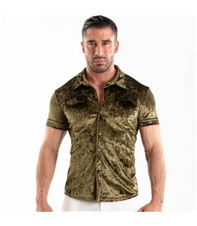 Herren Samtshirt Khaki – Slim Fit mit elegantem Satin-Glanz | TOF Paris