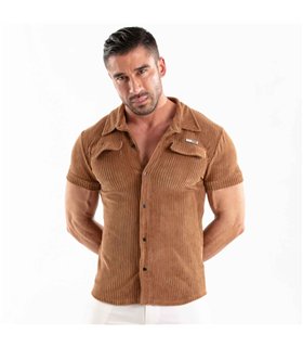 Herren Cordhemd kurzarm – Retro-Chic, taillierter Schnitt, Kamel | TOF Paris