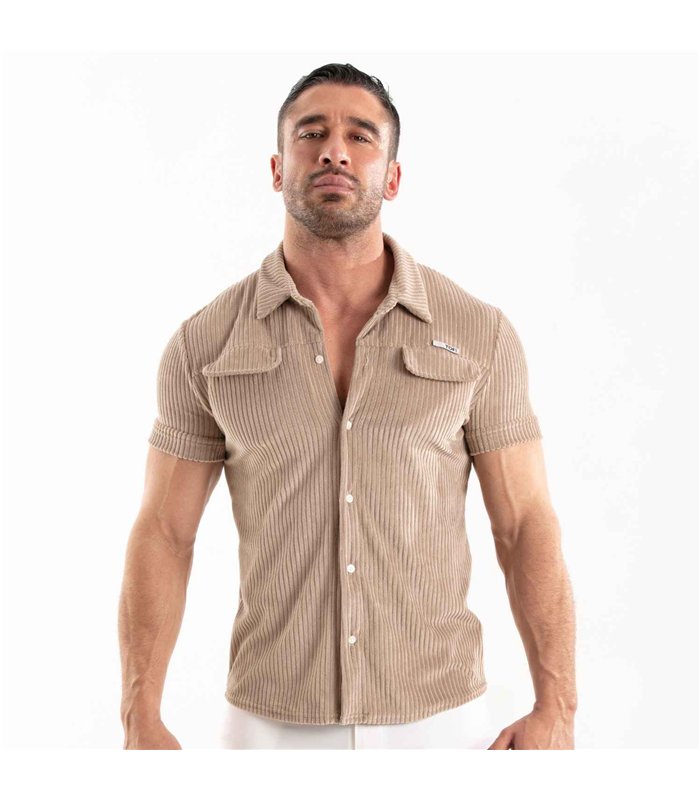 Herren Cordhemd kurzarm – Retro-Style mit strukturiertem Schnitt, Sandfarbend | TOF Paris