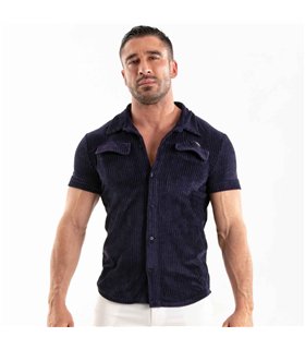 Herren Cordhemd kurzarm – Retro-Chic & strukturierter Schnitt in Marineblau | TOF Paris