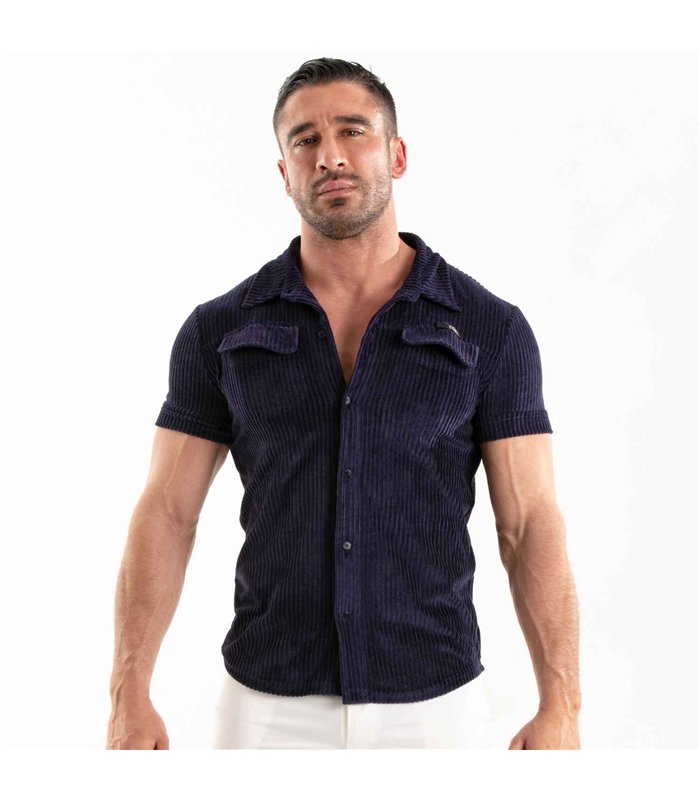 Herren Cordhemd kurzarm – Retro-Chic & strukturierter Schnitt in Marineblau | TOF Paris