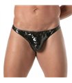 Herren String – Stretch Vinyl, großzügige Fronttasche, schwarz | TOF Paris
