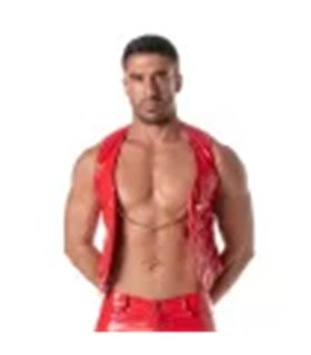 Weste mit Kette – Rotes Vinyl, auffälliger Look, Premium-Qualität | TOF Paris