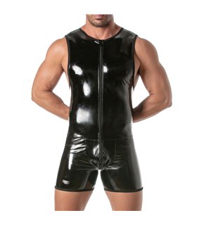 Herren Body mit Reißverschluss – glänzend, eng anliegend, schwarz | TOF Paris