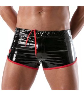 Vinyl Fetish Shorts Herren – Stretch, Reflektierend & Verstellbar, Schwarz - Rot | TOF Paris Vinyl Fetish Shorts Herren – Stretch, Reflektierend & Verstellbar, Schwarz - Rot | TOF Paris