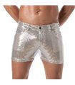Herren Glitzer Shorts Silber – 5 Taschen, Mid-Thigh & Figurbetont | TOF Paris