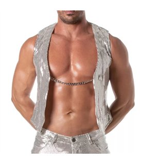 Glitzerweste Herren Silber – Wendeweste mit Ketten-Design | TOF Paris