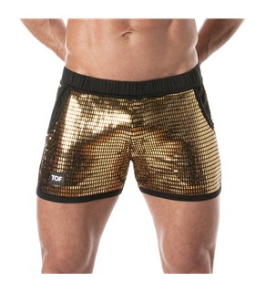 Glitter Shorts Gold – Glänzende Pailletten, TailoRot Fit, Komfort | TOF Paris