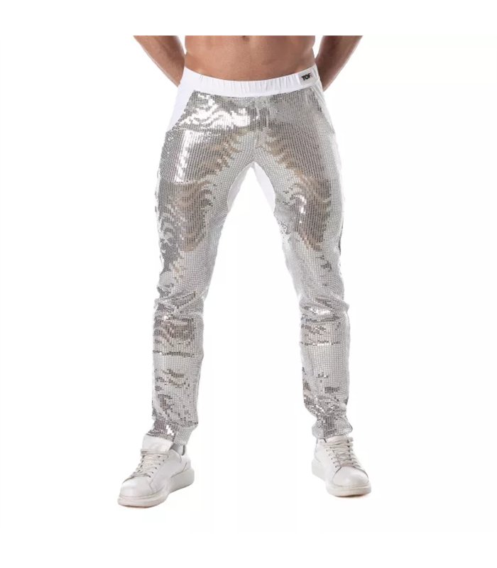 Glitzerhose Herren Silber – Low-Rise, taillierter Schnitt, Komfort | TOF Paris