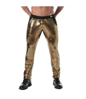 Herrenhose Gold Glitzer – Low-Rise, Komfort & Stil mit Taschen | TOF Paris