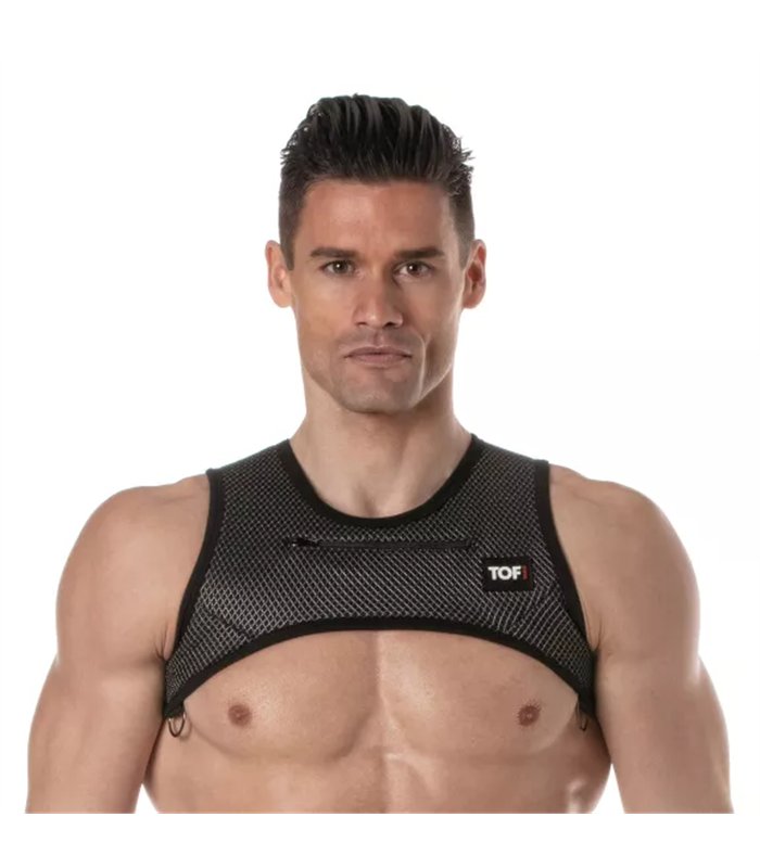 Herren Harness mit 3D-Mesh & Reißverschlusstaschen – Schwarz-Grau | TOF Paris