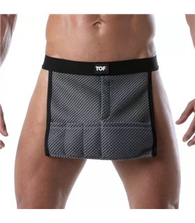 Herrenschürze 3D Mesh Grau – sexy, elastisch & mit Mini-Taschen | TOF Paris