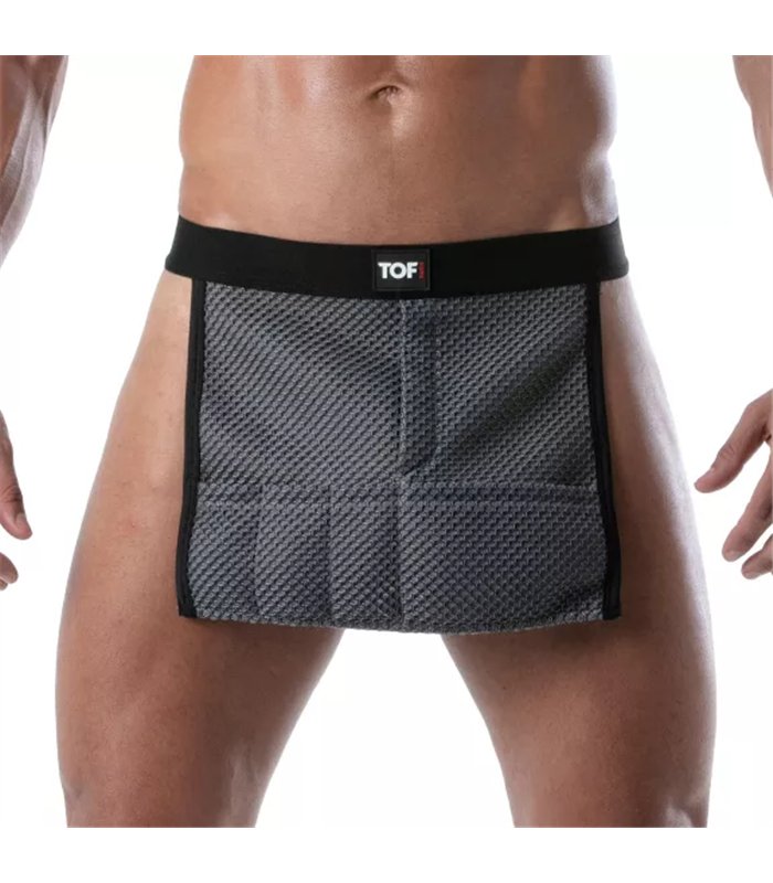 Herrenschürze 3D Mesh Grau – sexy, elastisch & mit Mini-Taschen | TOF Paris