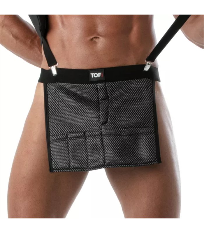 3D Taillenschürze Schwarz-Grau – Sexy Mesh, elastischer Bund | TOF Paris