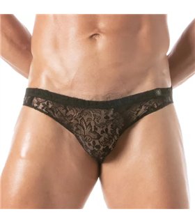 Männer Spitzen-Slip – transparent, slim Fit, elastischer Bund, schwarz | TOF Paris