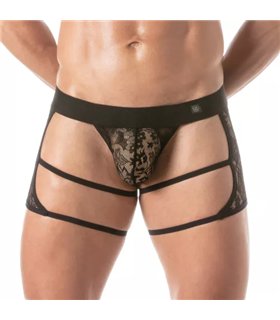 Herren Lace String Thong – chaps-inspiriertes Design, elastisch, Schwarz | TOF Paris
