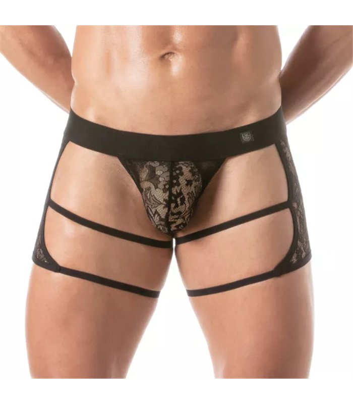 Herren Lace String Thong – chaps-inspiriertes Design, elastisch, Schwarz | TOF Paris