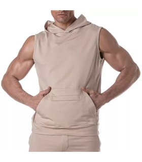 Ärmelloser Hoodie Beige – Atmungsaktives, antibakterielles Bamboo-Shirt | TOF Paris