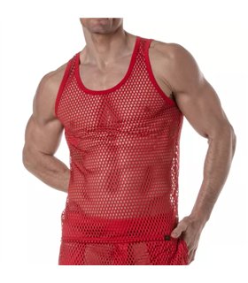 Tank Top Herren Mesh Rot – Atmungsaktiv & Clubwear-Style | TOF Paris