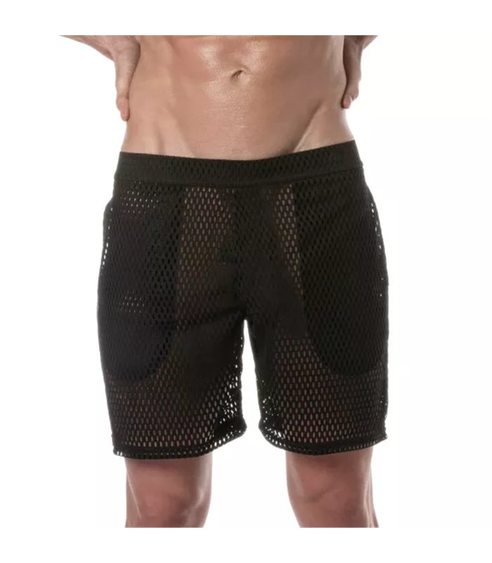 Herren Long Shorts Transparent Mesh – Leicht & Atmungsaktiv schwarz | TOF Paris