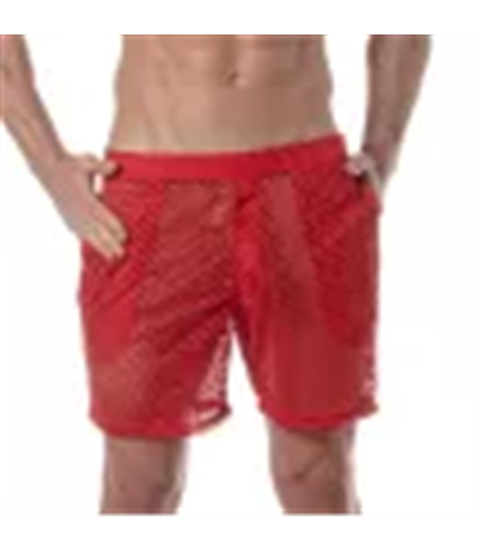 Herren Long Shorts Rot – Transparenter Look mit Mesh & Komfort | TOF Paris
