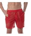 Herren Long Shorts Rot – Transparenter Look mit Mesh & Komfort | TOF Paris