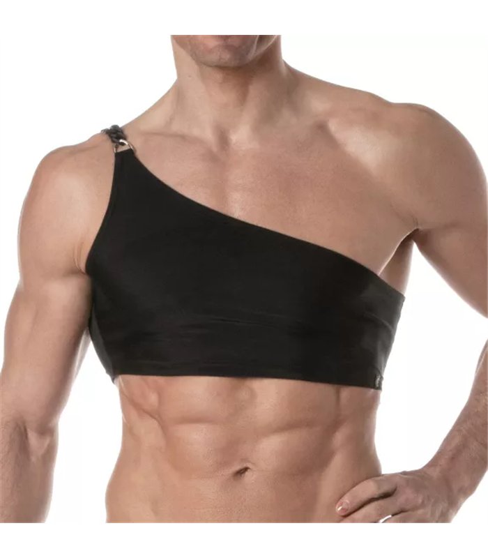 Herren Tanktop mit Kettenriemen – Asymmetrischer Schnitt, schwarz | TOF Paris