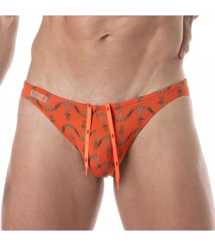 Badehose Mini Briefs Orange – Slim Fit mit stylischem Print | TOF Paris