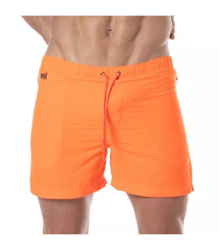 Badeshorts Orange – Neonfarben, Slim Fit mit Reißverschlusstaschen | TOF Paris